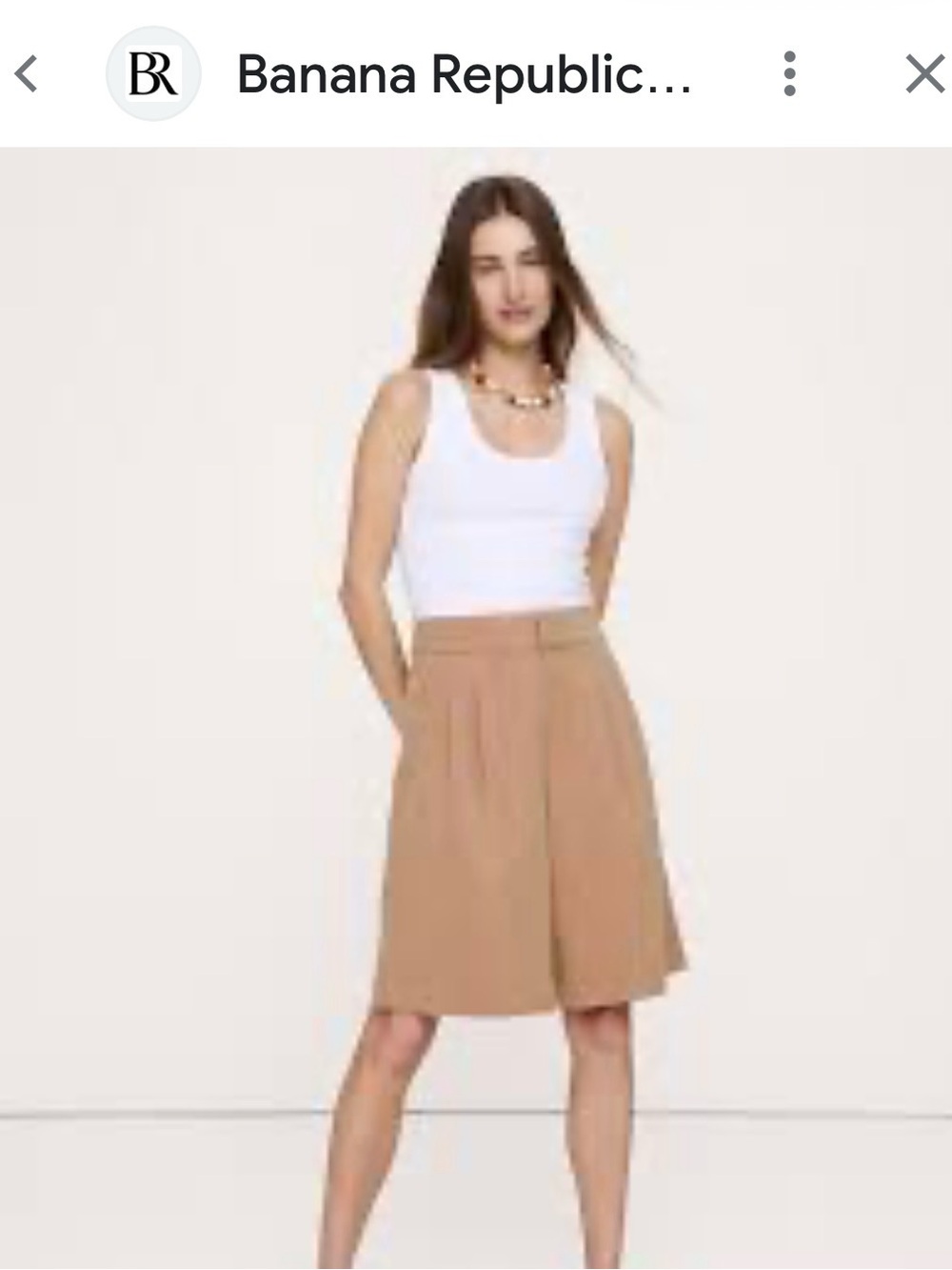 Banana Republic Camel Pleated Belted Bermuda goucho linen structured minimalist - Picture 3 of 8
